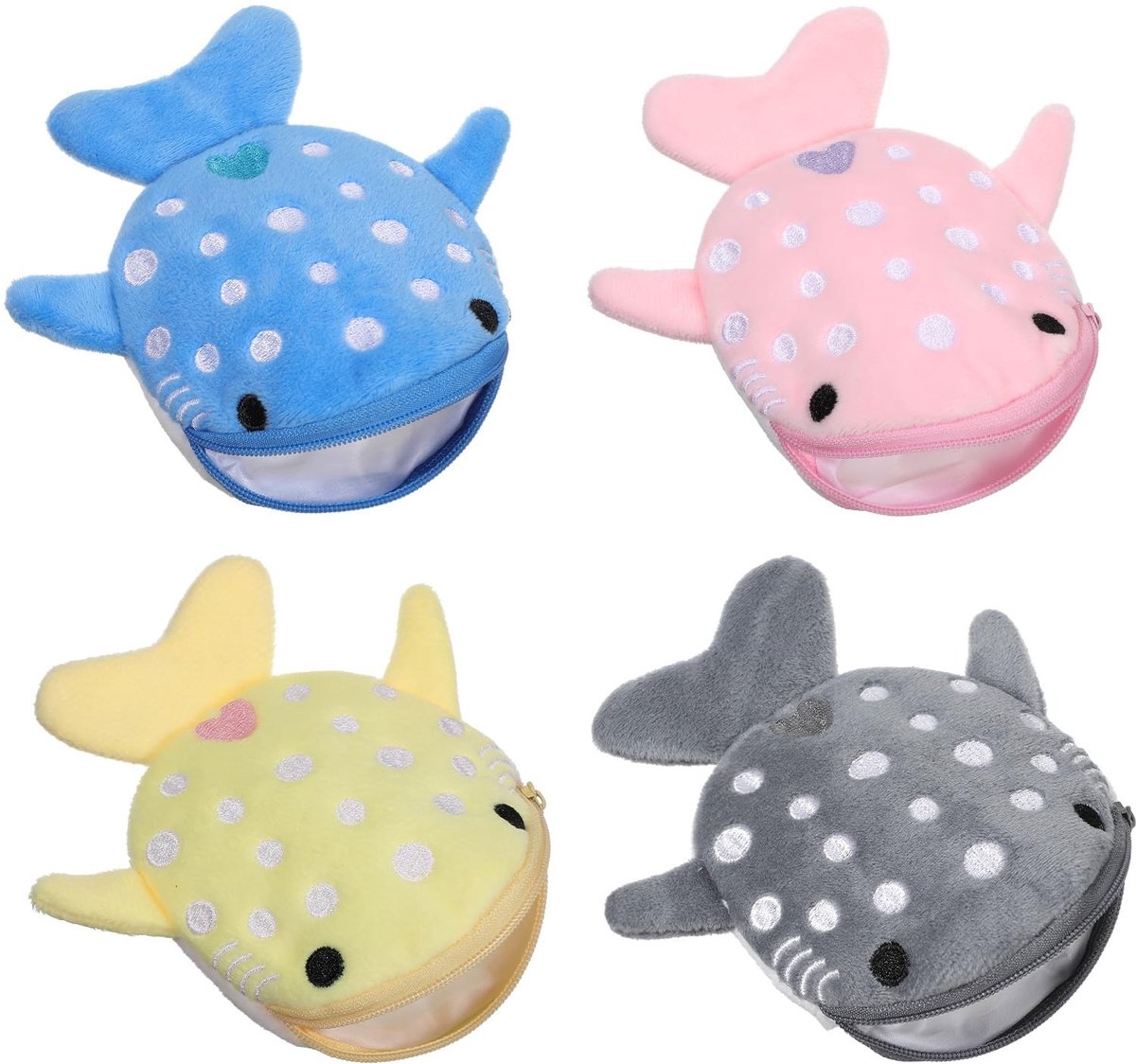 Dailygoods- Muntzakjes 4 Stuks - Pluche Haai Portemonnee - Mini Portemonnee - Kinderen - Zacht en Duurzaam - 13 x 13 cm