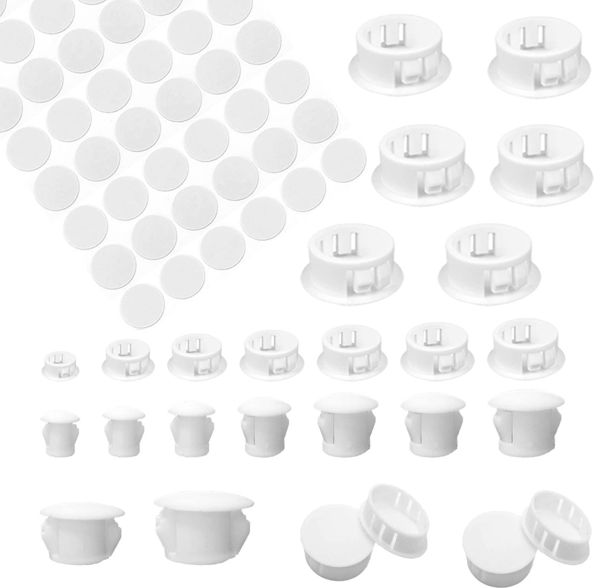 Dailygoods- Afdekstoppen 154 Stuks - Zelfklevende Afdekkappen - Diameter 5/6/8/10/13/14/16 mm - PE-Kunststof - Wit - Ideaal voor Meubels - Gatdoppen