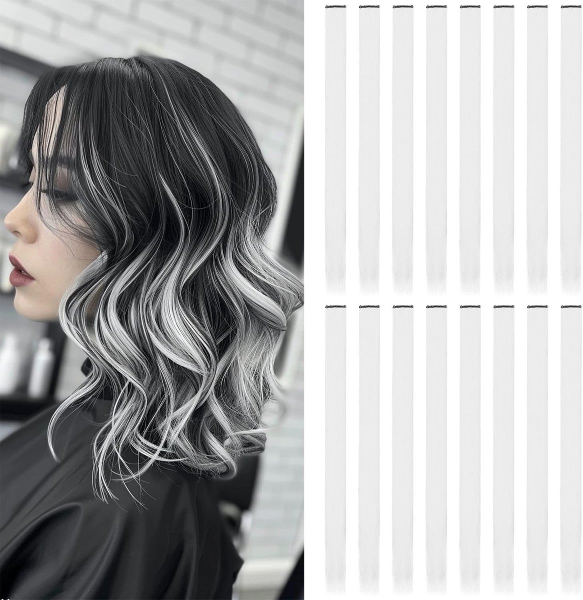 Dailygoods- Haarverlengingen 22" - 16 Stuks Synthetisch - Clip-In - Glad Haar - Voor Meisjes/Vrouwen - Highlights - Clip-in Extensions