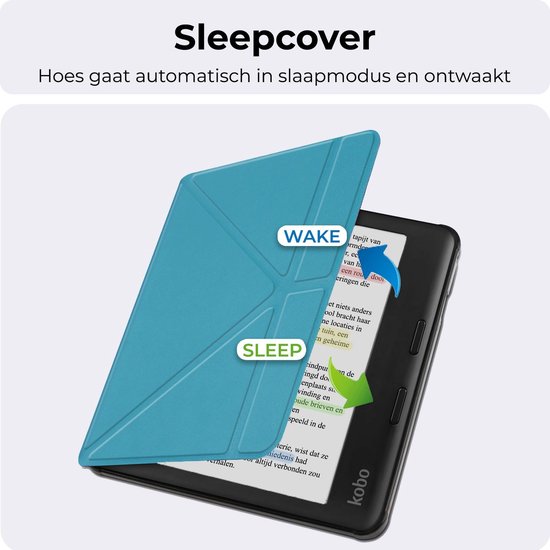 Hoes geschikt voor Kobo Libra Colour - E-reader hoesje - Bookcase cover - Beschermhoes - Trifold - Tablet case - Turquoise - Jonyx — afbeelding 2