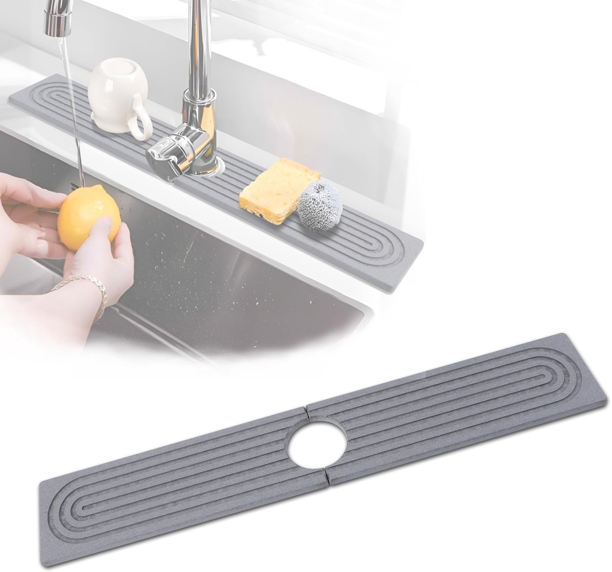Dailygoods- Spatbescherming extra lang 61 cm - Diatomeeënkraanmat - Sneldrogend - Super absorberend - Gootsteenmat - Betaalbaar en comfortabel