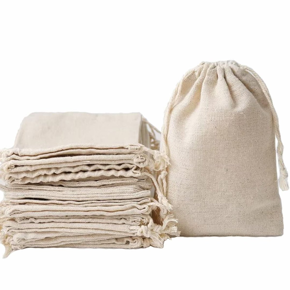Dailygoods- Feestzakjes 25 Stuks - Katoenen Zakjes met Koord - Natuurlijke Mousseline - 13 x 18 cm - Voor Bruiloft/Festival - Ideaal voor Geschenken