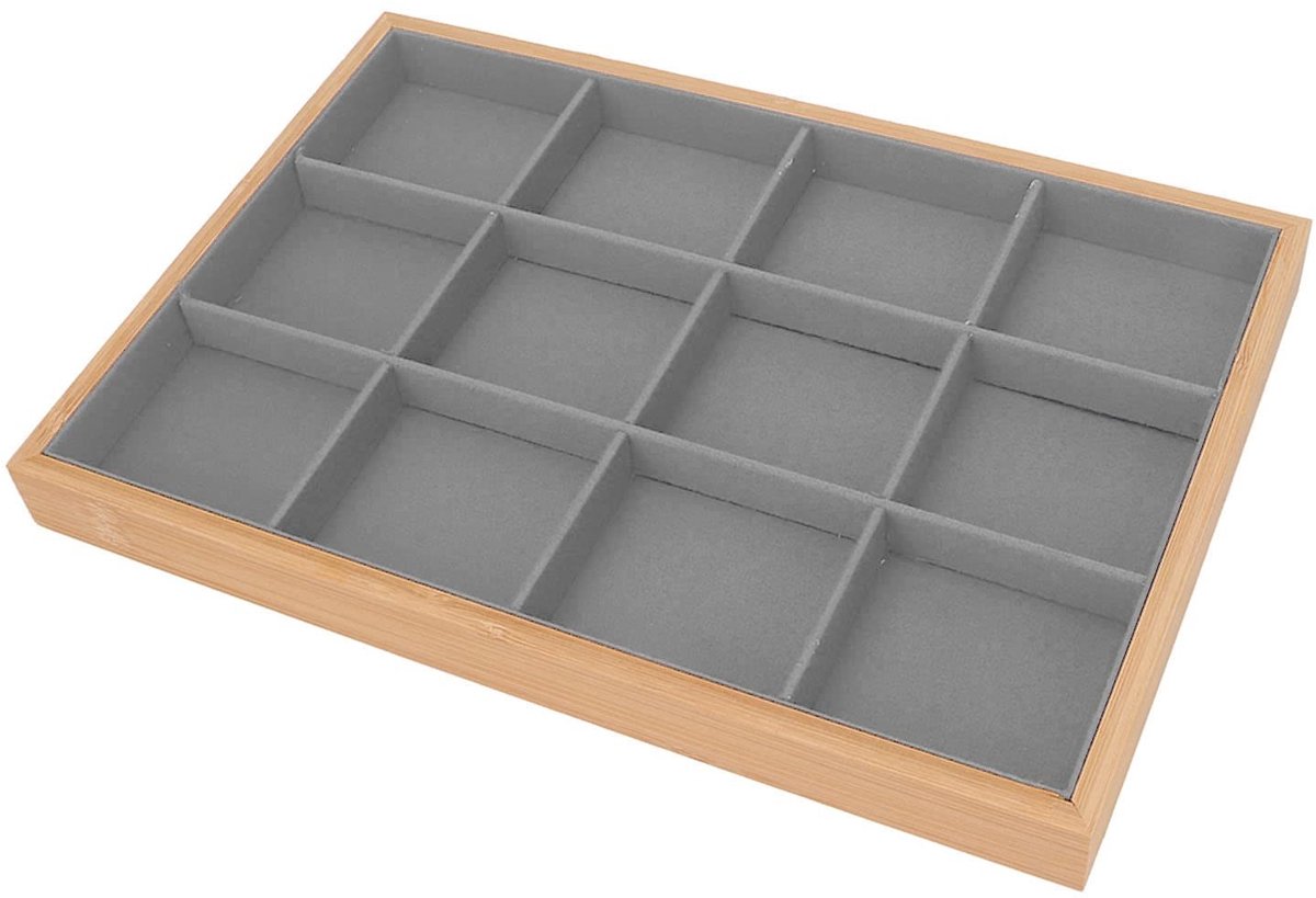 Dailygoods- Sieradenlade 12 Raster - Sieradenopberger met Ritsen - Elegant Uiterlijk - Lichtgewicht - Fluwelen Afwerking - Houten Materiaal