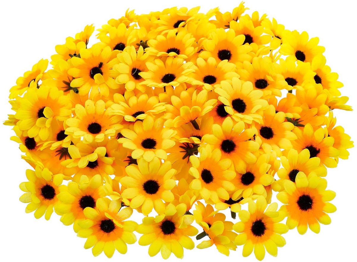 Dailygoods- Kunstzonnebloemen 100 stuks - Kunstbloemen - Decoratie - Bruiloft - Feest - Onderhoudsvriendelijk 4,5 cm
