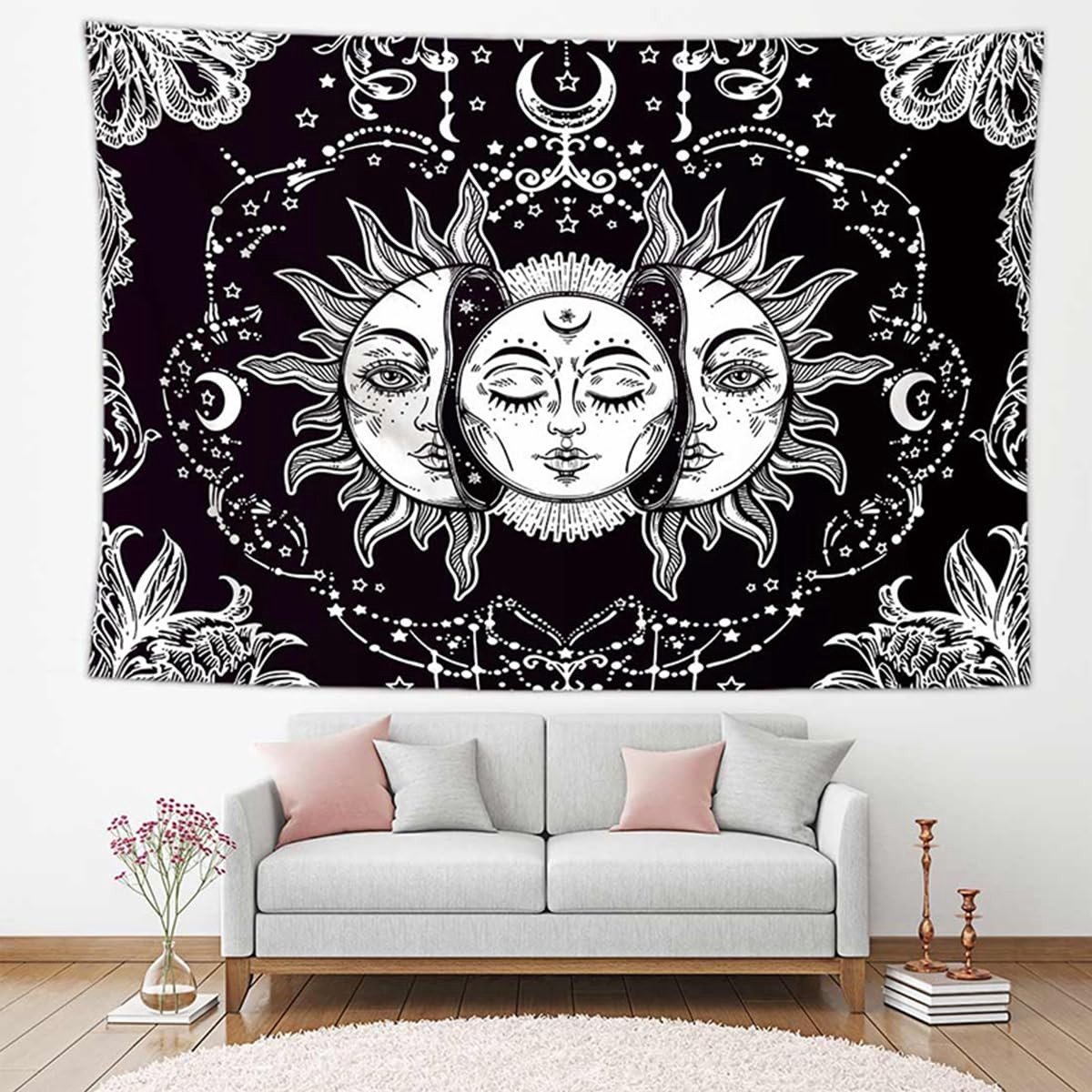 Dailygoods- Wandtapijt 150 x 200 cm - Psychedelisch Mandala - Tarot Wandtapijt - Wanddecoratie Slaapkamer - Duurzaam Polyester - Ademend en Huidvriendelijk - Muurdecoratie