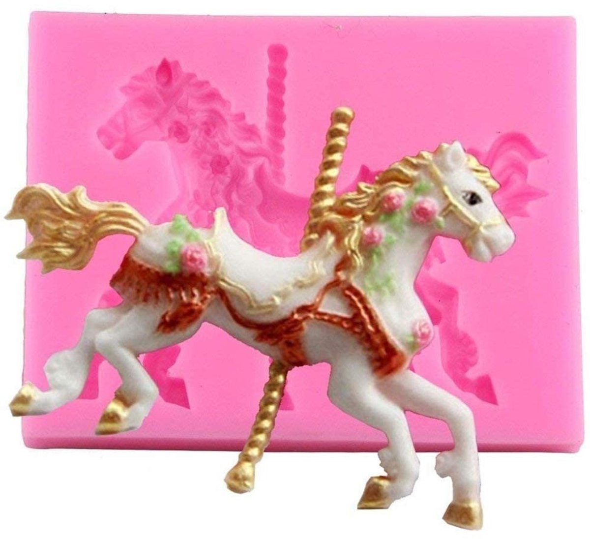 Dailygoods- Silicone Vorm 3D Carrousel Paard - Cake Decoratie - Chocolade Mallen - Voedselveilig Siliconen - Antiaanbaklaag - Afmetingen 10*8*1cm - Cake Mould