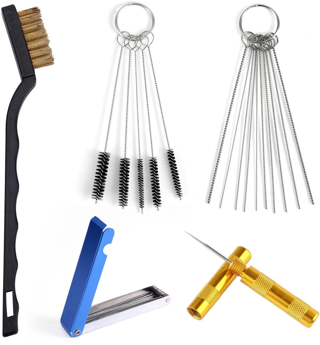 Dailygoods- Carburateurreinigingsset Inclusief 1 Reinigingsborstel - 23 Naalden - 5 Nylon Borstels - 1 Schraper - Voor Motorfietsen/ATV's/Kettingzagen - Reinigingsset