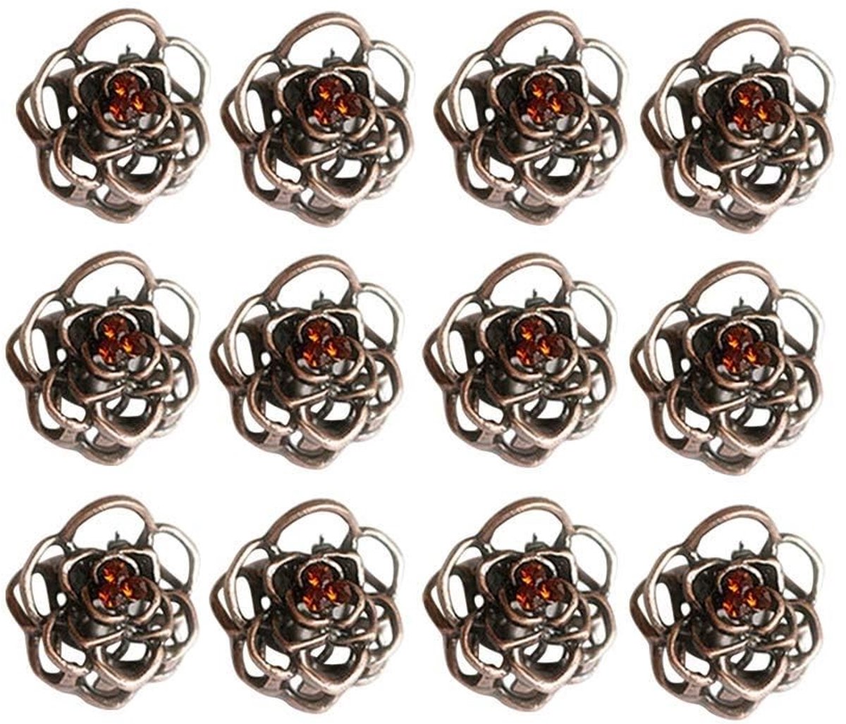 Dailygoods- Haarklemmen 12 stuks - Mini Haarspelden - Vintage Roze Metalen Klemmen - Sterk en Roestvrij - Ideaal voor Meisjes en Vrouwen - Met Strass-steentjes
