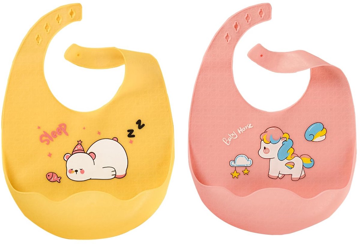 Dailygoods- Babyslabbetjes met opvangbak - 2 stuks - Verstelbaar - Waterdicht - BPA-vrij - Eenvoudige reiniging - Veilig materiaal - Slabbetje