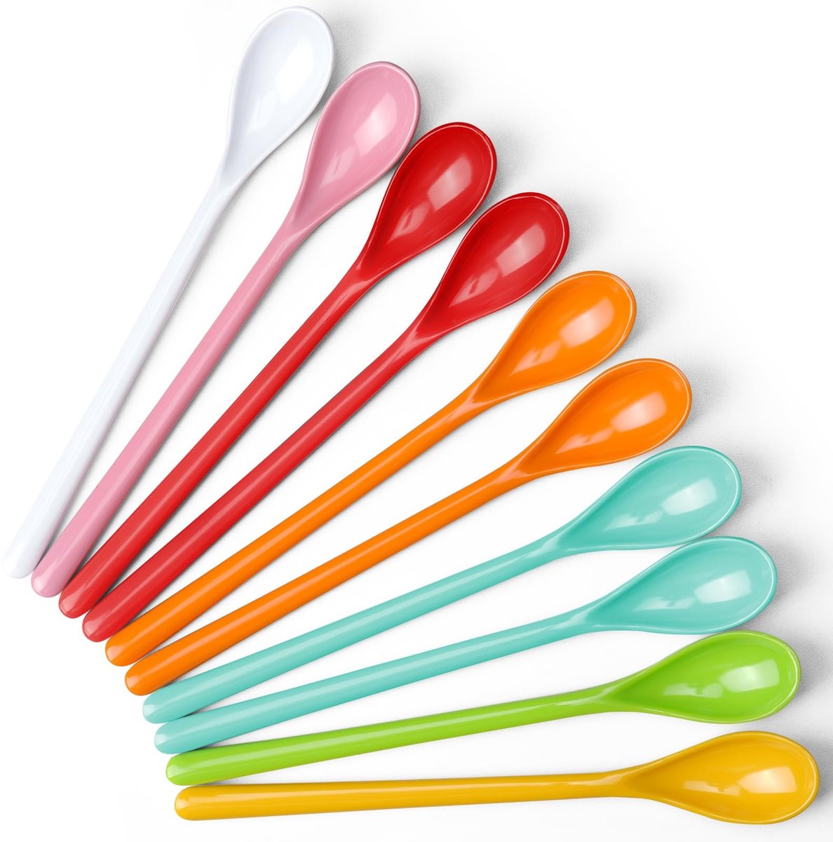 Dailygoods- Lepel 10 Stuks - Lange Lepels Kunststof - Gekleurde Lepels - Vaatwasser Veilig - Breukvast - 18,5 cm Lang - Dessertlepel