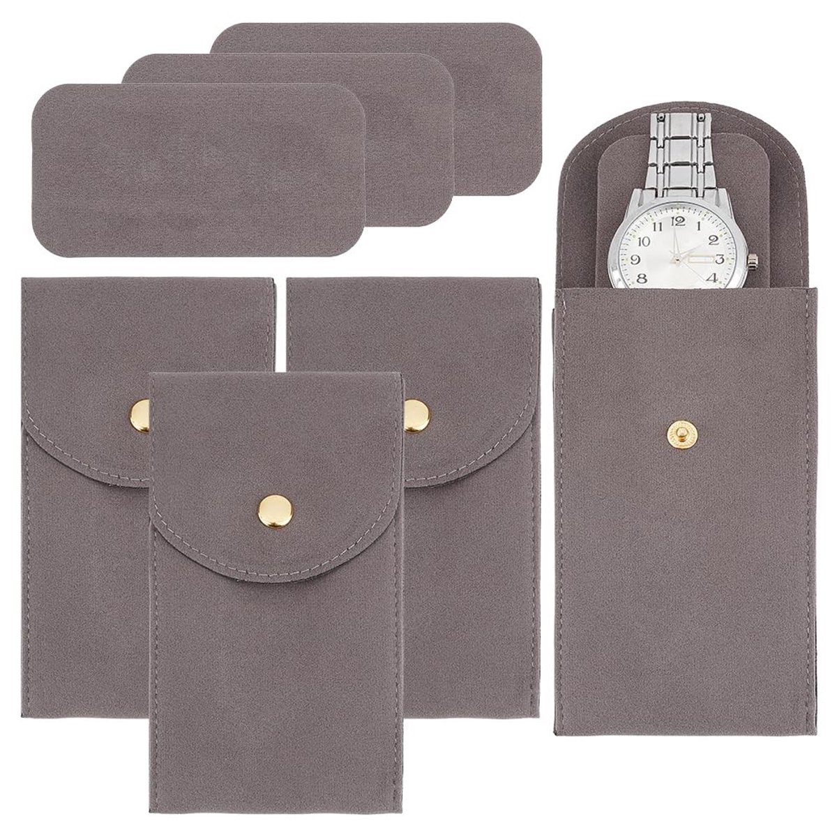 Dailygoods- Horloge Opbergtas - Draagbare Fluwelen Horloge Tas - 13x7,5cm - Dubbelzijdig - Drukknopen - Bescherming tegen Wrijving - Horlogetas