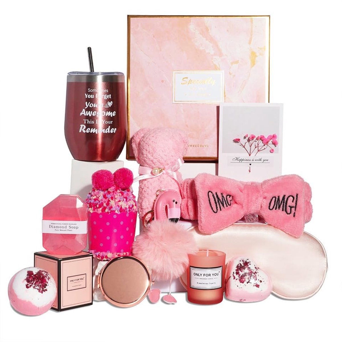Dailygoods- Verwenpakket 18e Verjaardag - Cadeauset Meisjes - Geschenkmand - Luxe Geurkaars - Donut-Badbom - Katoenen Sokken