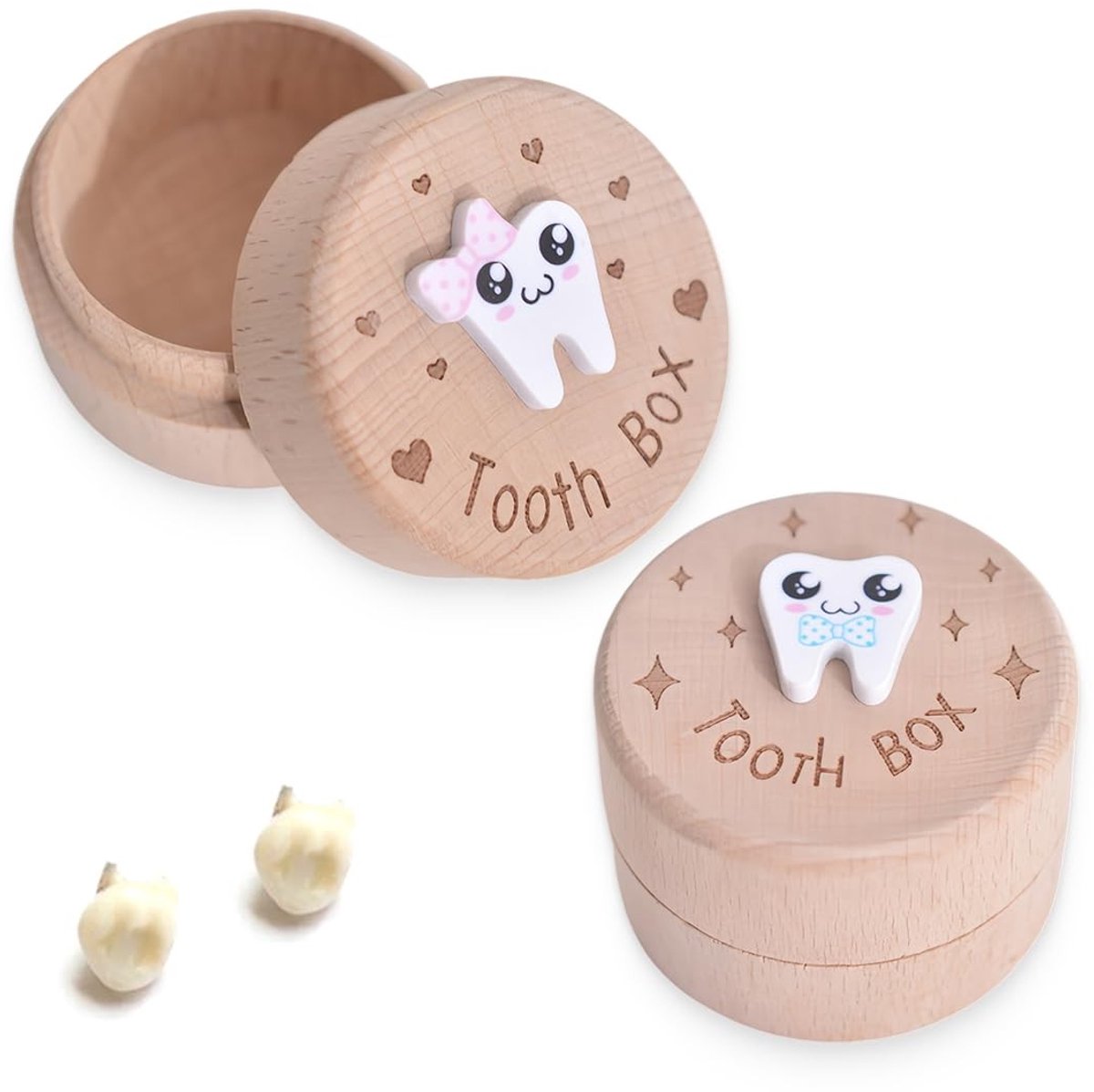 Dailygoods- Melktanddoos 2 Stuks - Houten Tanddoos - Herinneringsgeschenk - Duurzaam - Corrosiebestendig - Afmeting 5 cm x 5 cm