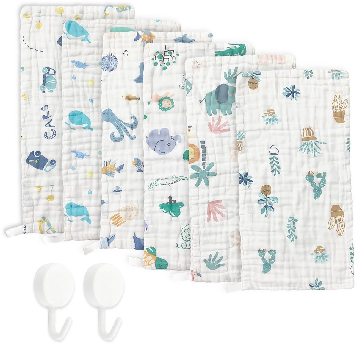 Dailygoods- Babydoeken 6 stuks - Katoenen Spuugdoekjes - Ademend - Zacht - Herbruikbaar - Inclusief kledinghaken - Spuugdoek
