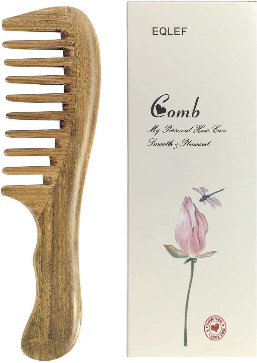 Dailygoods- Houten Krulkam - Antistatische Kam - Brede Tanden - Ergonomische Handgreep - Hoofdhuidmassage - Natuurlijk Groen Sandelhout - Haarkam