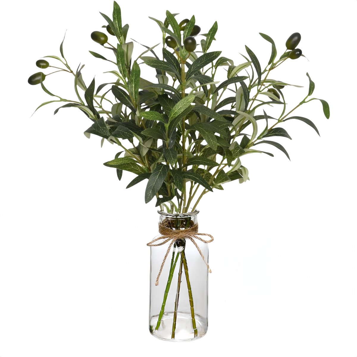 Dailygoods- Kunstplant Kunstmatige Olijftak - Glazen Vaas - Tafeldecoratie - Woonkamerdecoratie - Eettafeldecoratie - Faux Eucalyptusstammen