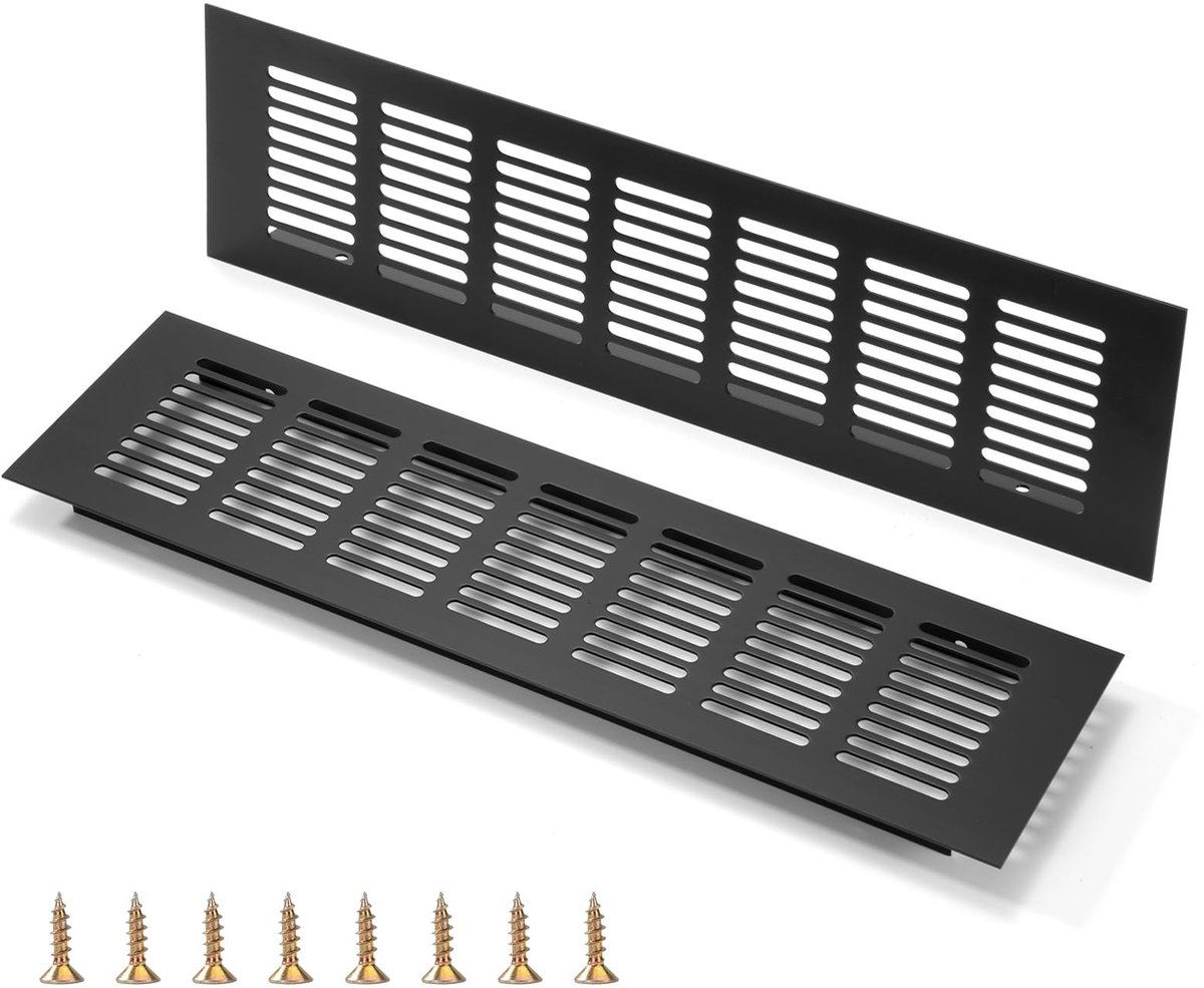 Dailygoods- Ventilatierooster Matzwart - Aluminium - 80 x 300 mm - Afvoerluchtrooster - Afsluitrooster - Rechthoekig - Corrosiebestendig - Luchtrooster
