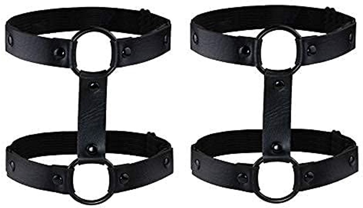 Dailygoods- Been Harnas Verstelbaar - Kousenband - PU-leer - Elastische Band - Modeaccessoire - 2 Stuks Zwart