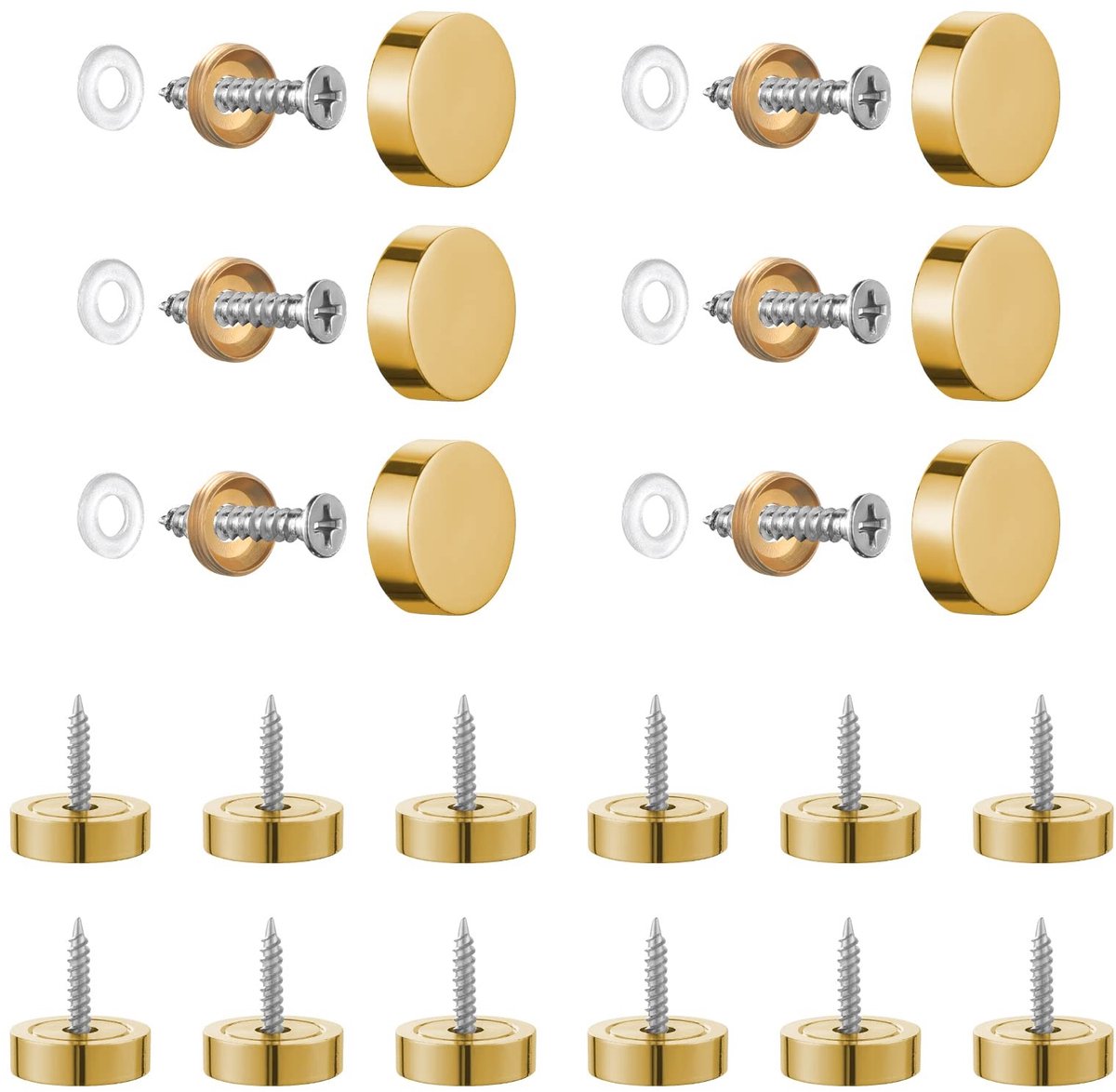 Dailygoods- Spiegel Schroeven 14 mm - Roestvrij Staal - Decoratieve Caps - Antislip Ringen