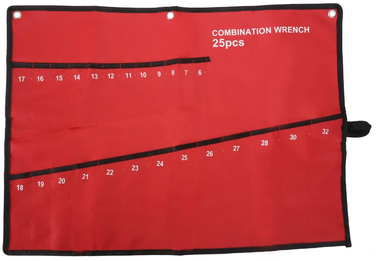 Dailygoods- Gereedschapstas Rood - 25 Zakken - Lichtgewicht Canvas - Gereedschap Opbergtas - Sleutels/Schoevendraaiers/Tangen - Sterke Bevestigingsriem - Gereedschapsrol
