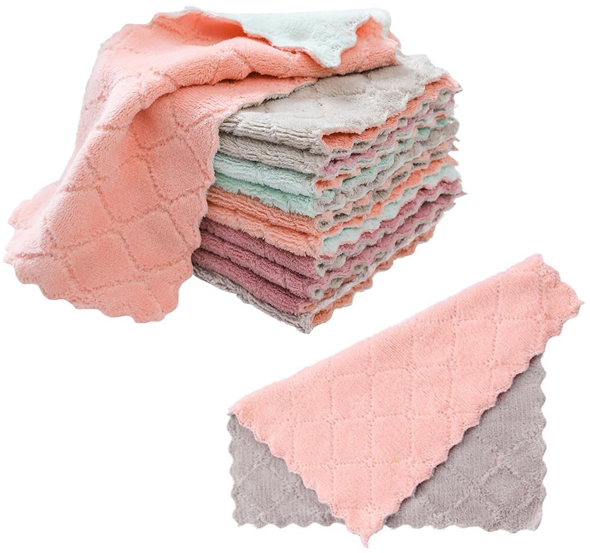 Dailygoods- Microvezeldoeken 12 Stuks - Keukenreinigingsdoeken - Herbruikbare Vaatdoeken - Absorberend - Dubbelzijdige Schuursponzen - 15 x 25 cm - Theedoeken