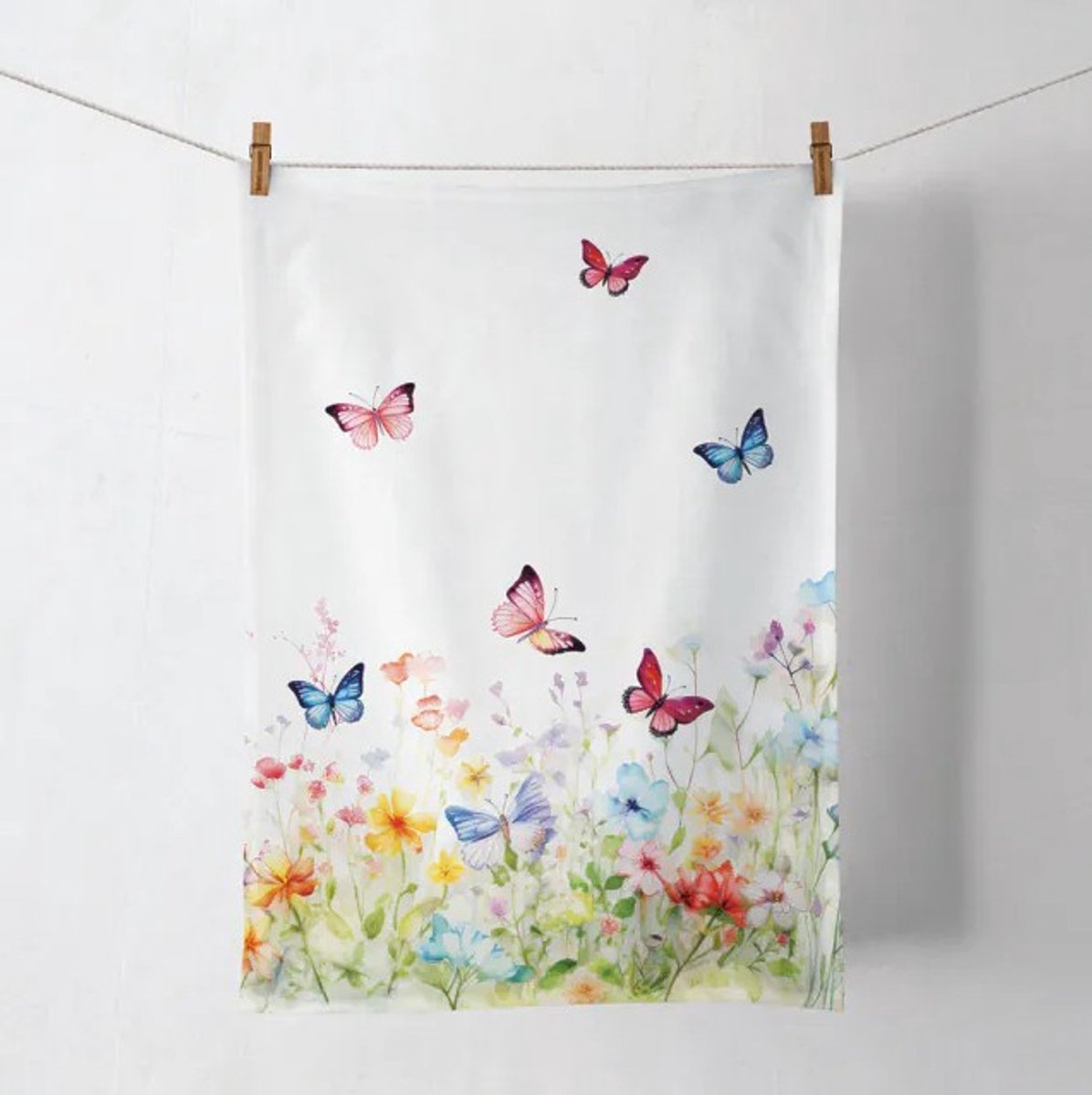 Ambiente Theedoek Butterflies in Field wit multi 70x50cm