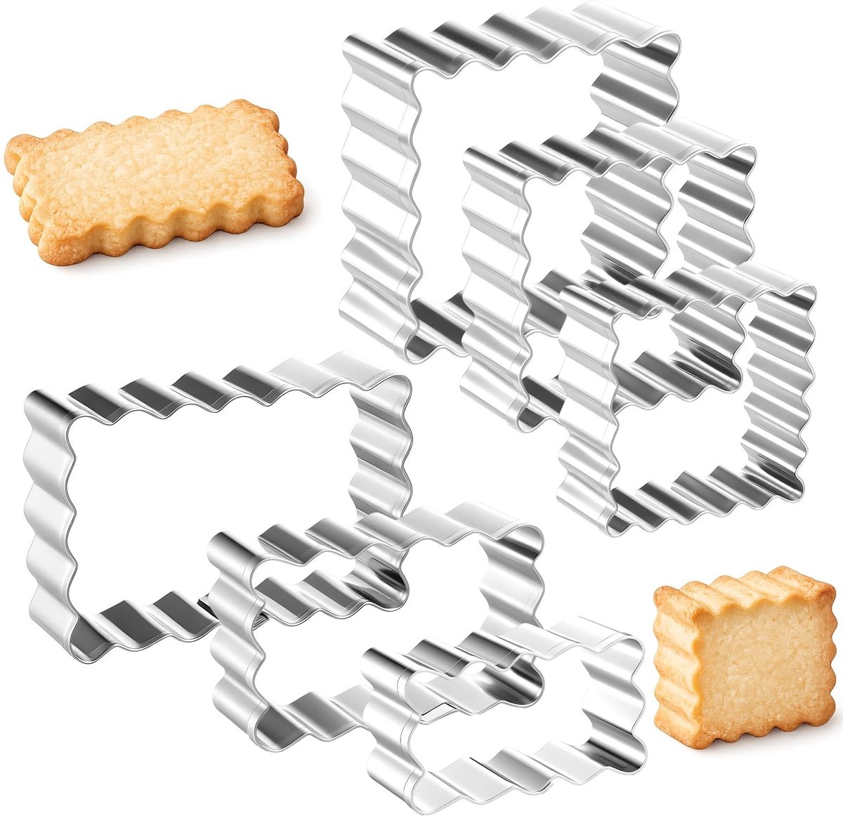 Dailygoods- Uitsteekvormen Set van 6 - Gekartelde Koekjesvormen - Roestvrij Staal - Verschillende Maten - Gemakkelijk Schoon te Maken - 6,5 x 4,5 cm - Koekjesvorm