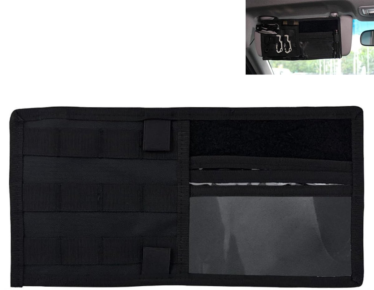 Dailygoods- Zonneklep Opbergdoos - Auto Opbergtas voor Kofferbak - Oxford-doek - Zwart - 35x18cm - Perfecte Opbergclip