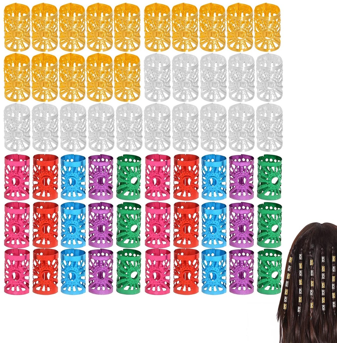 Dailygoods- Dreadlocks Accessoires 50 Stuks - Verstelbare Haarring - Kralen - Gevlochten - Kleurrijk - Herbruikbaar - Haarringen