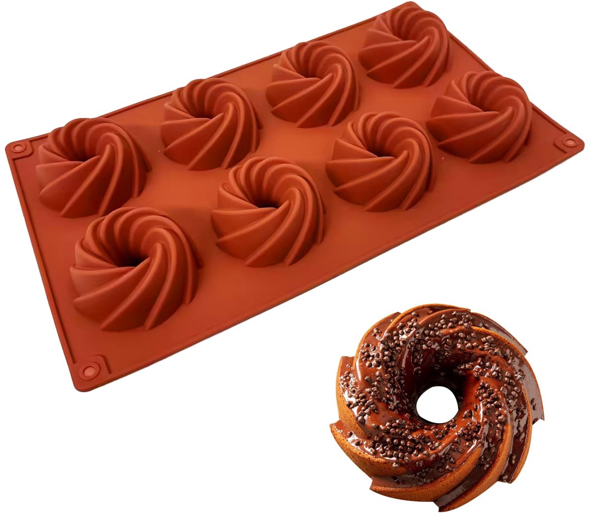 Dailygoods- Tulbandvorm Mini - Siliconen Bakvorm - 8 Holtes - Temperatuurbestendig - Flexibel - Gemakkelijk Schoon te Maken
