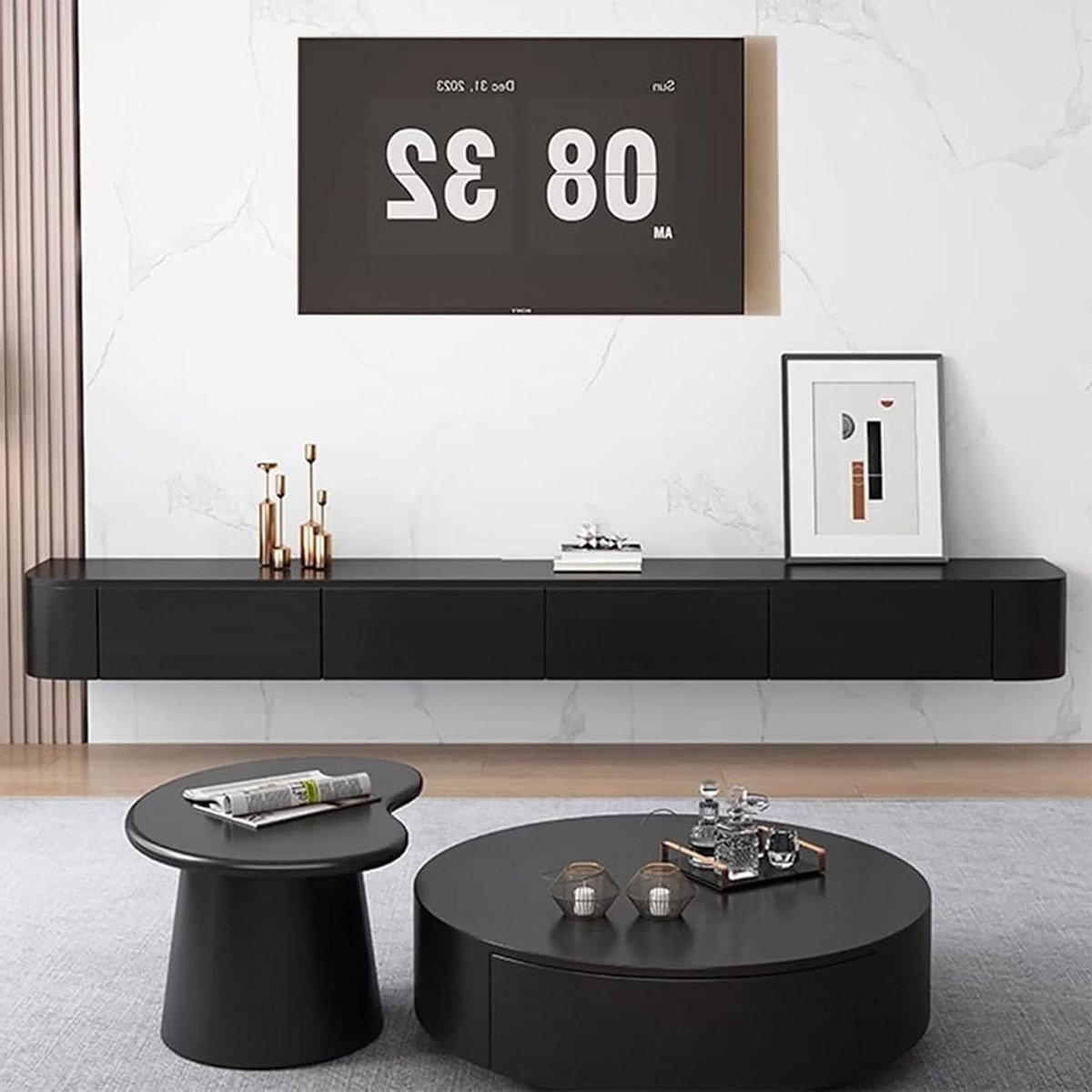 Zwevende TV Unit - Mediameubel Wandkast - Woonkamer Opbergen - Met LED Verlichting - 140CM - Zwart