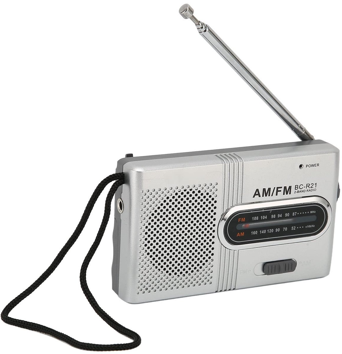 Dailygoods- Transistorradio met 5W Luidspreker - Draagbare AM/FM Radio - Oortelefoonaansluiting - Noodpakket - Zilvergrijs - 2AA Batterij