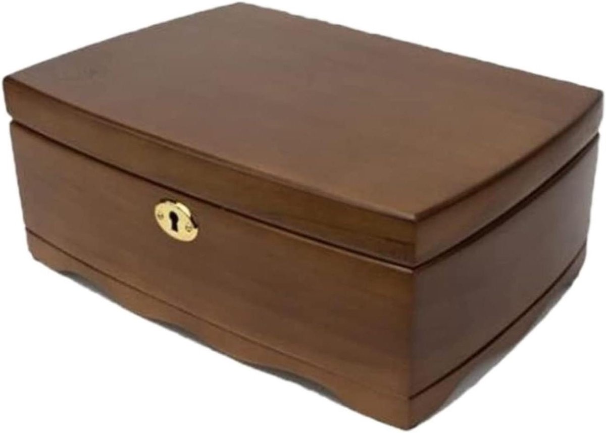 Houten Sieradendoos - Juwelen Opberger - Juwelen Organiseren - Met Sleutel - 38 x 28 x 22 cm - Houtkleur