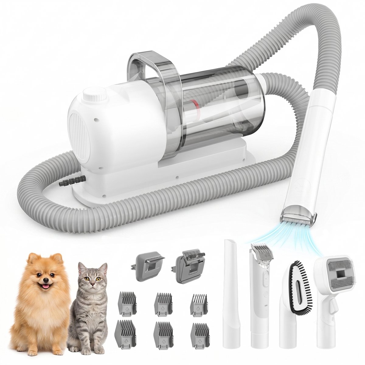Fokelyi Professionele Hondentondeuse Met Stofzuiger - 12-Delig - 2,5L Opvangbak- Zuigen & Trimmen - Stil Design - Voor Dikke Vacht - Zuigen & Trimmen - Honden & Katten Trimset