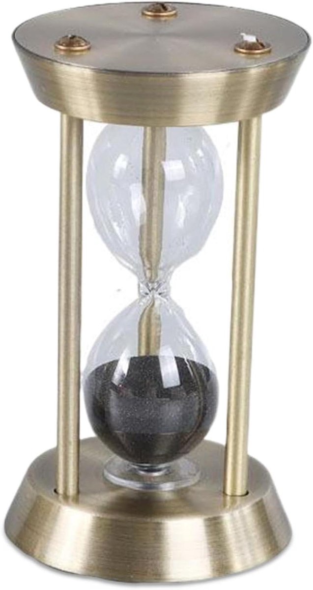 Zandtimer 10 minuten - Zandloper decoratie - Tijdmanagement thuis - Stille zandstroom - 13 x 7 cm - Goud zwart