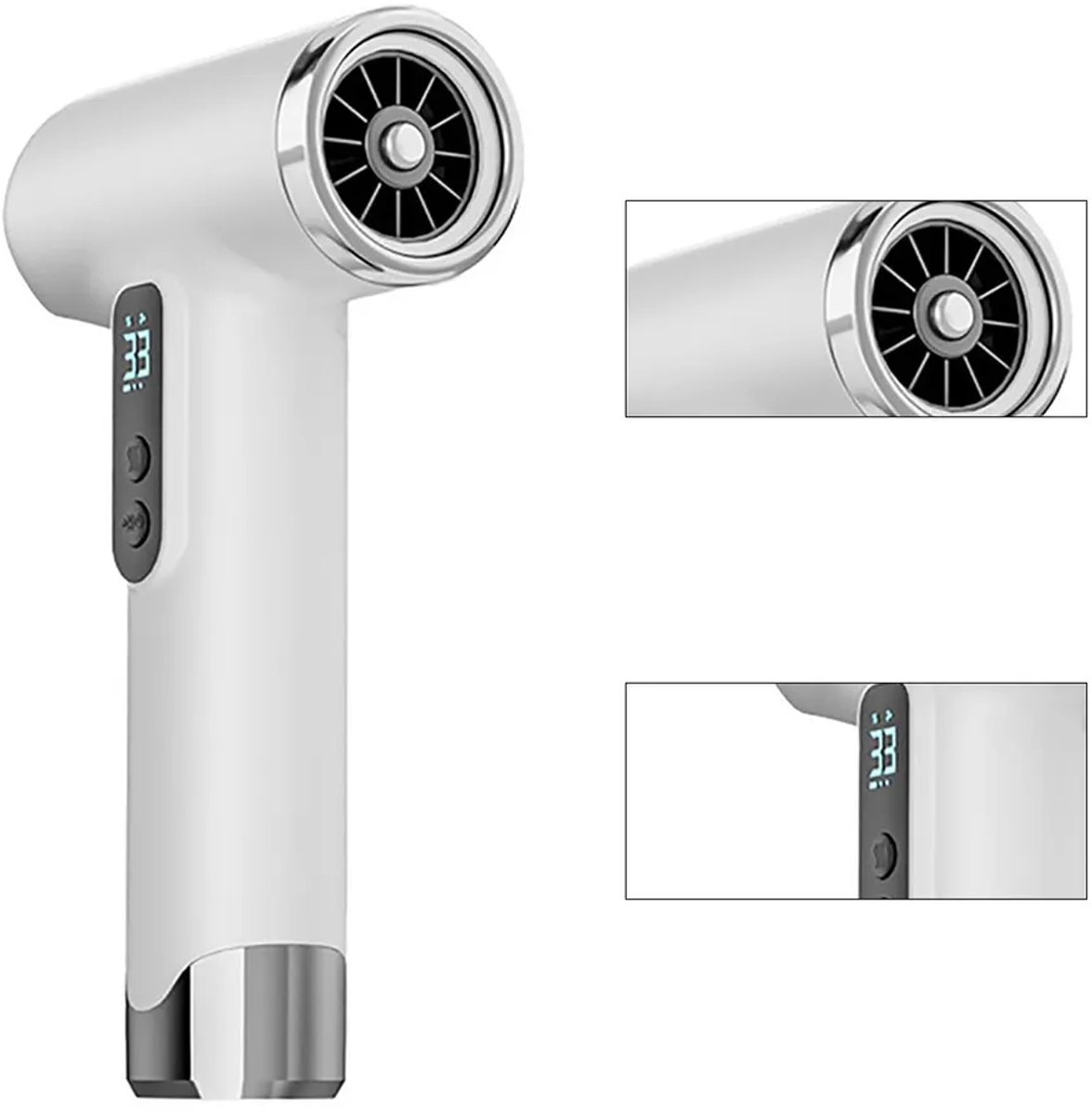 Draadloze föhn, draagbare föhn met led-display, 100.000 toeren per minuut, 18W snelladen, 200W voeding, 15600mAh batterij, wit.