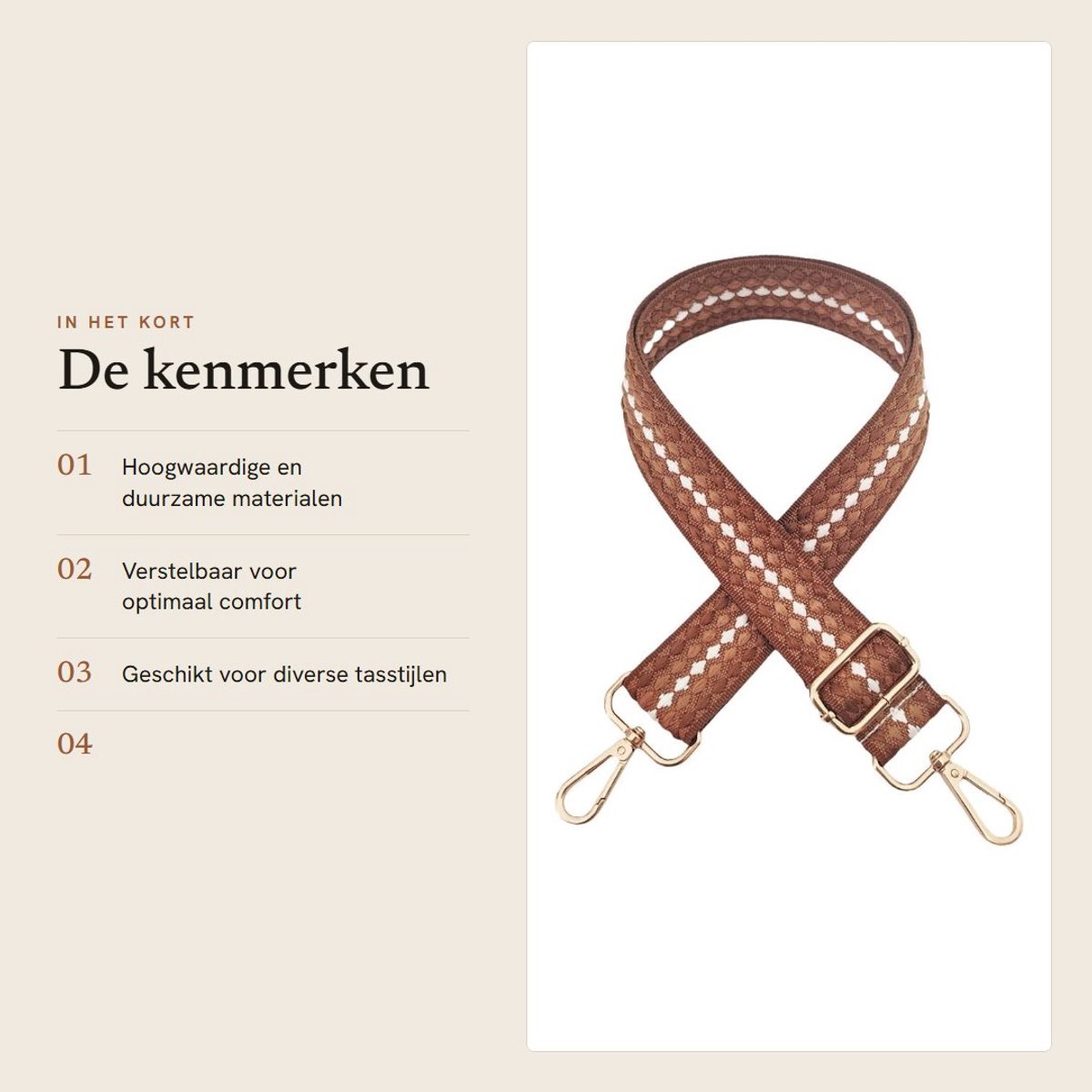 Dailygoods- Schouderriem Verstelbaar 72-130 cm - Tasriem - Boho-Stijl - Vervangende Draagriem - Zakhengsel - Duurzaam Nylon