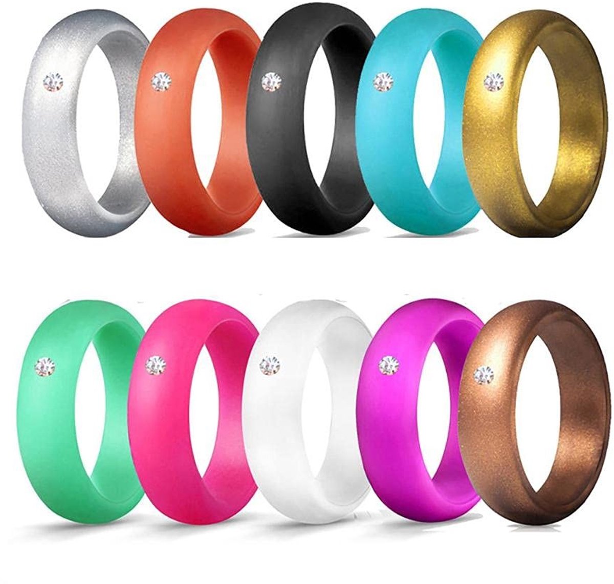 Dailygoods- Siliconen Trouwringen Set - 10 Ringen - Hypoallergeen - Stapelbaar - 7 Maten - Medische Kwaliteit - Zacht en Duurzaam - Ringenset