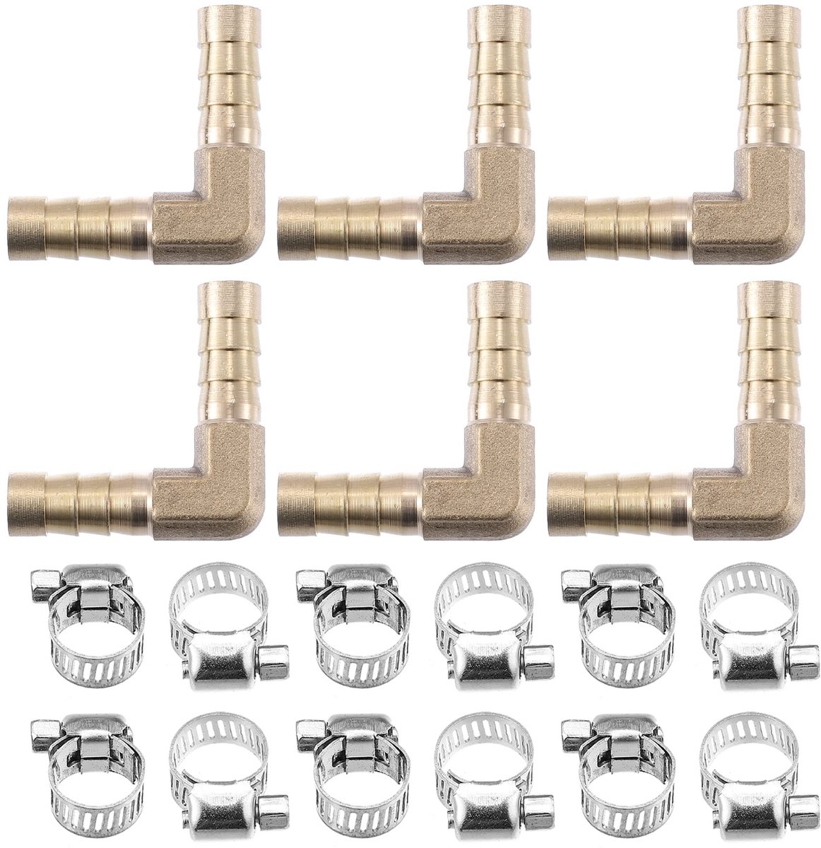 Dailygoods- Slangaansluiting 6Set - L-Vormige Messing Aansluiting - Slangklem - Corrosiebestendig - Voor Flexibele Slangen - Hoge Temperatuur - Slangverbinder