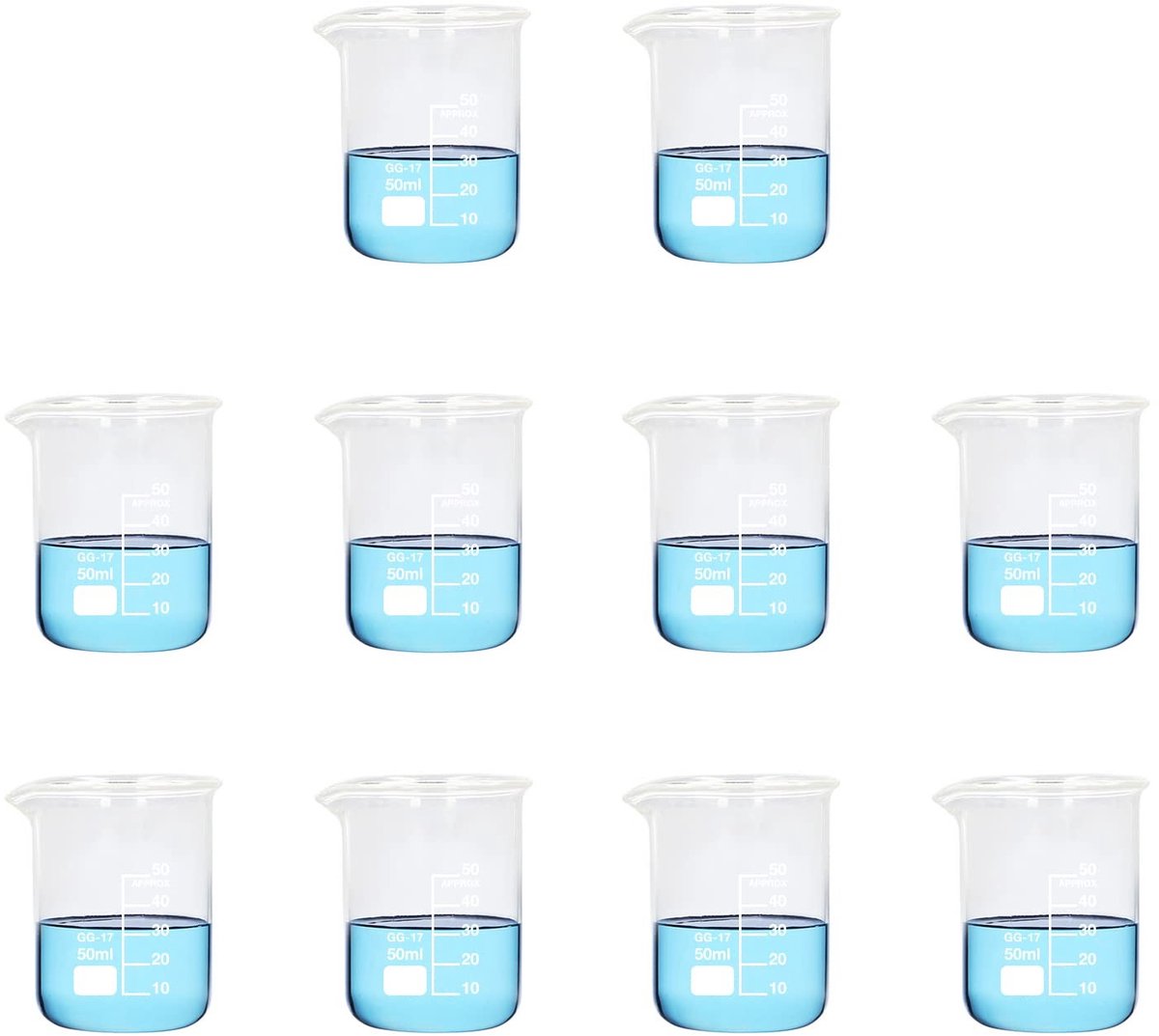 Dailygoods- Maatbekers 10 stuks - Glazen Maatbeker 50 ml - Borosilicaat Glas - Laboratorium/Keuken - Temperatuurbestendig tot 800 graden - Duidelijk Gemarkeerd - Glasbeker