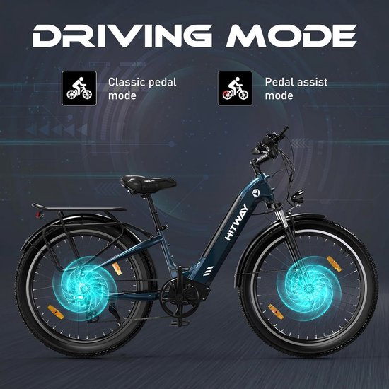 Hitway Elektrische Fiets BK16 - 26*3.0 Inch City Commuter EBike met Afneembare 48V 18Ah Lithium Batterij - Mountain E-Bike met 250W Motor - 7 Versnellingen - IP54 Waterdicht van Hitway — afbeelding 3