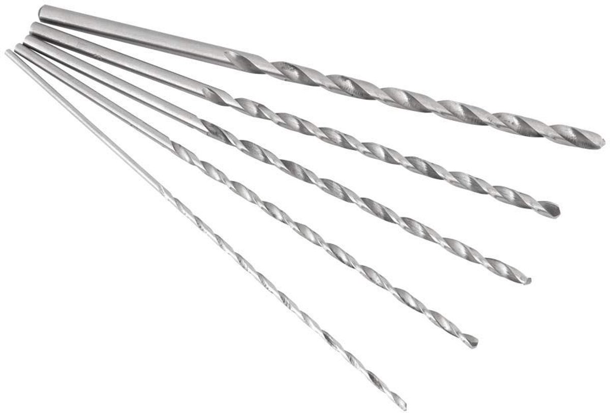Dailygoods- Spiraalboor Extra Lang - Borenset 5 Stuks - HSS Boor - Voor Hout/Aluminium/Kunststof - Duurzaam Materiaal - Rechte Schacht - Boorset