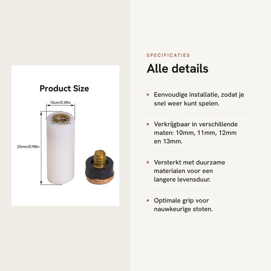ONF3 - Biljart Cue Tips - Vervangende Pool Tips - 10 stuks - Kunststof en Leer - Perfect voor Biljartkeu - Diverse Grootte Opties van Merkloos — afbeelding 3