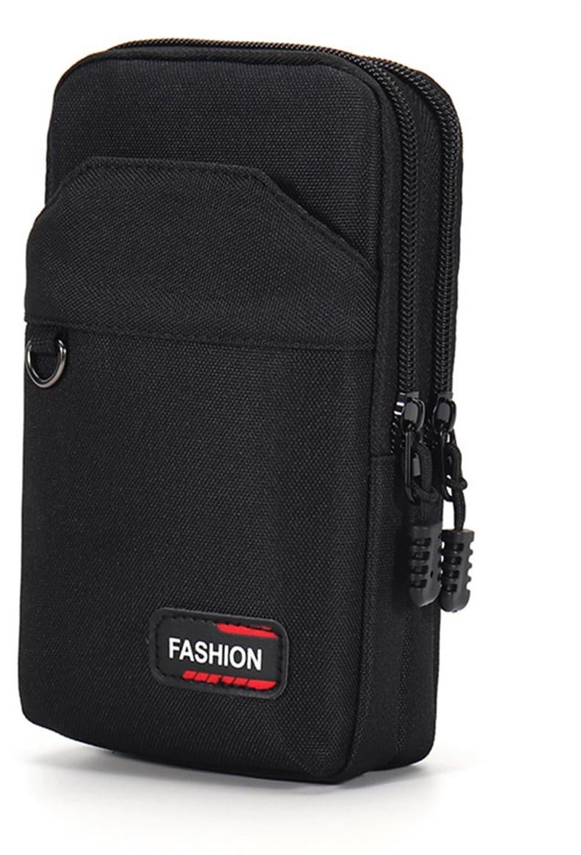 Dailygoods- Telefoontas 18,2 cm - Crossbody Tas - 3 Compartimenten - Zwart - Geschikt voor Reizen/Wandelen/Fietsen - Schoudertas