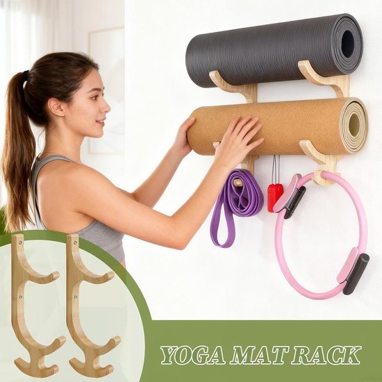 Muur Yoga Mat Houder - Workout Apparatuur Organizer, Yoga Mat Houder Rack voor Muur - voor Springen Touwweerstand Band Gym Thuis Woonkamer Dorm Appartement Slaapkamer — afbeelding 4
