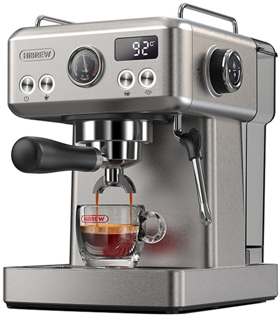 HiBREW 20 bar semi-automatische espressomachine, instelbare temperatuur, 58 mm filterdrager, koud-/warmkoffiezetapparaat, metalen behuizing, H10A