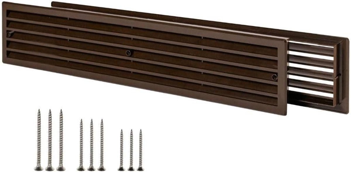 Ventilatierooster Deur - Luchtrooster Dubbelzijdig - Luchtcirculatie Kamer - Duurzaam Kunststof - 450 x 92 mm - Bruin