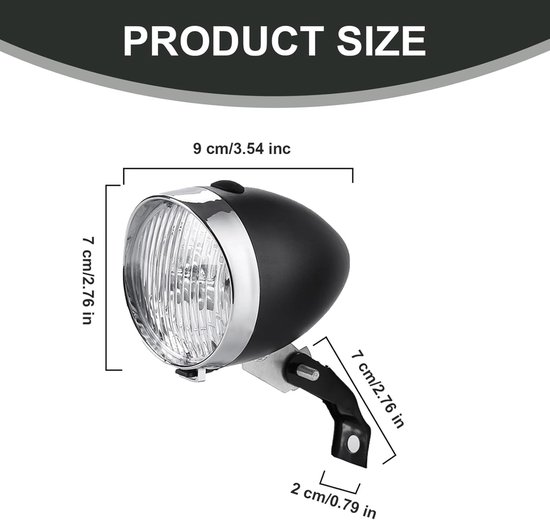 NIDONE Front Bike Light With Bracket, Waterproof 3 Led Vintage Bicycle Headlight, Battery Powered Gold Plated Bicycle Lights For Night Riding With Button Switch,Bicycle Headlight — afbeelding 4