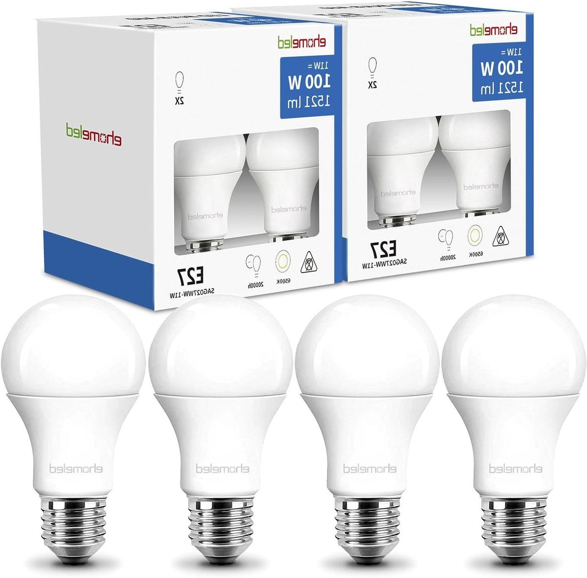 Ledlamp E27 - Energiezuinig licht - Huis verlichten - Koudwit 6500K - 4 stuks - Wit