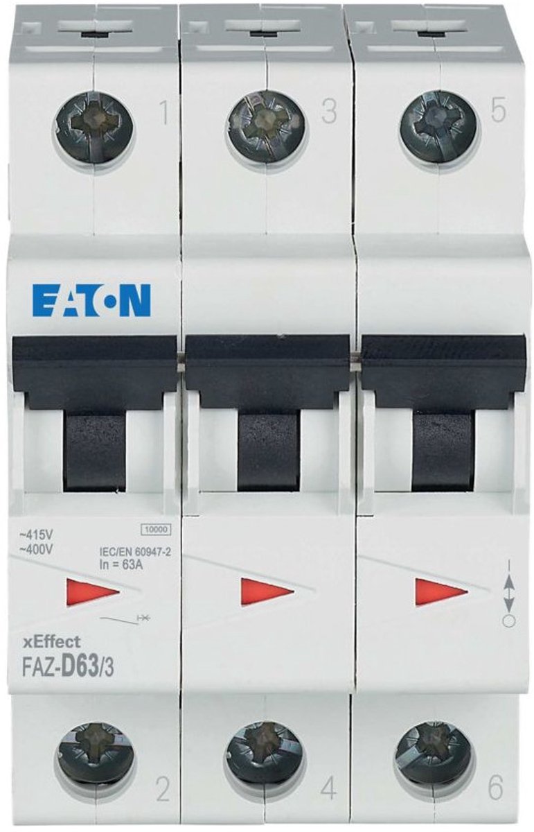 Eaton Leidingbeveiligingsschakelaar (MCB), 63 A, 3p, karakteristiek: D, 115375